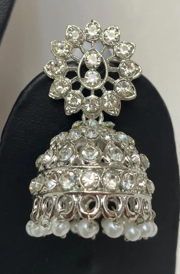 Asian Necklace set earrings tikka, Indian bridal SILVER colour with zhumki - Image 3
